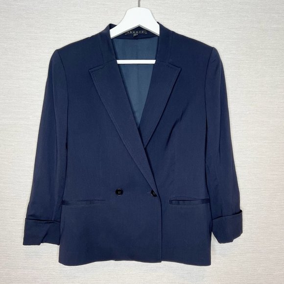Theory 'Bastian Malaya' Navy Double Breasted Blazer draped - 6 - Picture 1 of 11